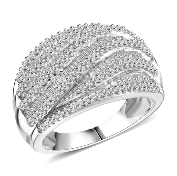 Natural 1 Carat Diamond Cluster Ring Sterling Silver Platinum Overlay Size 7!